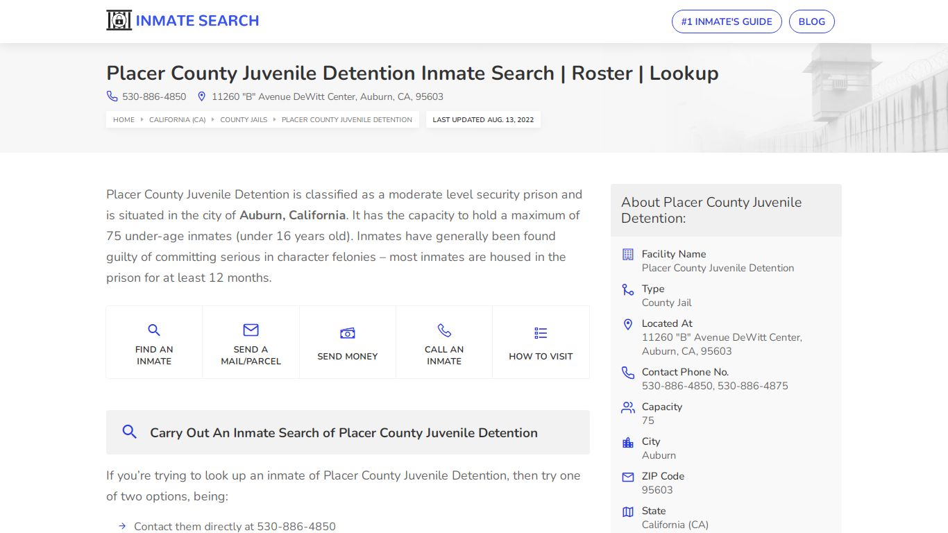 Placer County Juvenile Detention Inmate Search | Roster ...